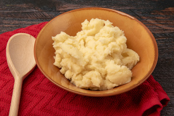 Bowl of mashed potato, taken with copy space 