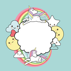 Frame with unicorn - kawaii style