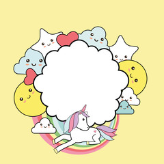 Frame with unicorn - kawaii style