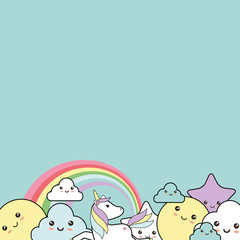 Background with unicorn - kawaii style