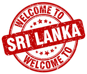 welcome to Sri Lanka red round vintage stamp
