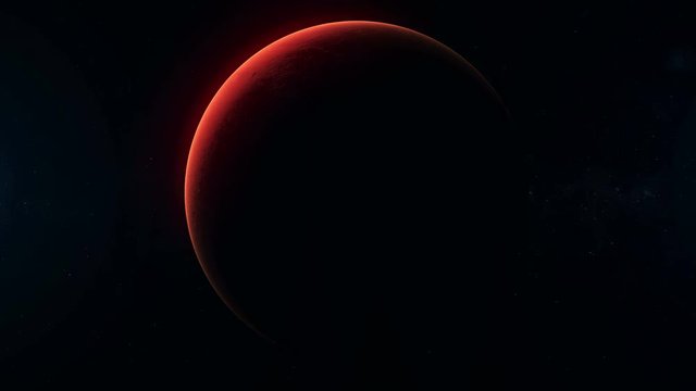 Realistic planet Mars rotating in deep space. Seamless loop digital background.