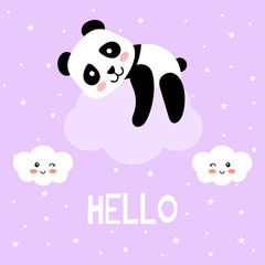 Obraz premium Cartoon panda and cute clouds, vector print
