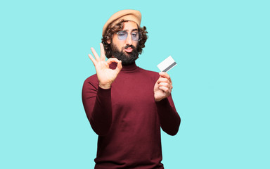 French artist with a beret with a credit card