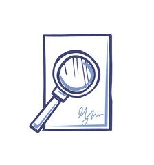 Magnifying Glass on Empty Sheet of Paper Signature