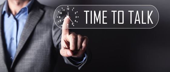 Man touch in clock. Time To Talk