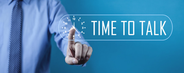 Man touch in clock. Time To Talk