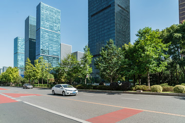 Highway and Modern Urban Architecture in Qiantang River New Town, Hangzhou, China