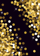 Golden confetti. Round gold glitter. Gradient Scattering on a black background. Glitter. Christmas shiny background.