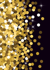 Golden confetti. Round gold glitter. Gradient Scattering on a black background. Glitter. Christmas shiny background.