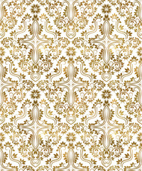 Golden white vintage seamless pattern. Gold royal classic baroque wallpaper. Arabic background ornament.