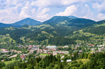 Fototapeta na wymiar village in the Carpathian Mountains, aerial view