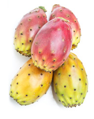 Opuntia fruit or prickly pear fruit on white background. Close-up.