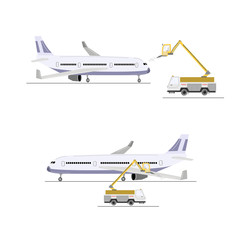 Obraz na płótnie Canvas Aircraft deicing. Vector illustration illustration isolated on white.