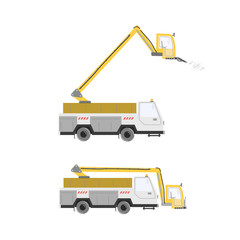 Set of aircraft deicer trucks. Vector illustration