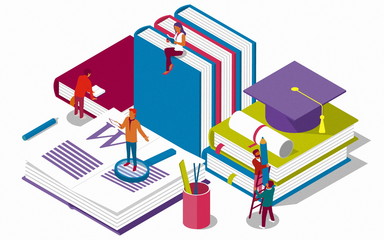 Creative flat design isometric concept of Education for website and mobile website. Landing page template. Easy to edit and customize.