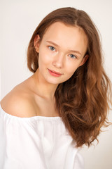 Fototapeta premium Portrait of a young teen girl without makeup