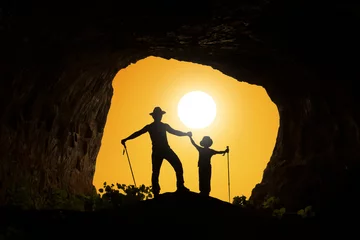 Tableaux ronds sur plexiglas Alpinisme Père et fils montagnard