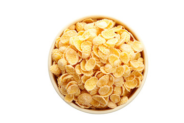 Cornflakes in bowl isolated on white background