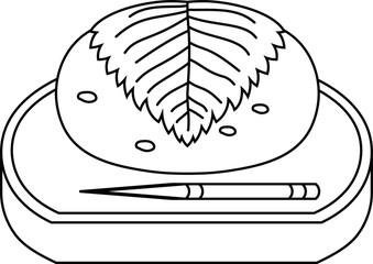 Bean paste rice cake wrapped in a cherry leaf outline