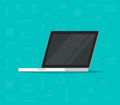 Laptop computer with empty screen vector illustration, flat cartoon pc with blank display isolated