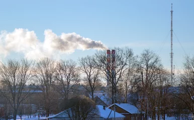 Foto auf Leinwand Smoke pipes of a city boiler room © Петр Меркурьев