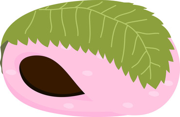 Cute Bean paste rice cake wrapped in a cherry leaf