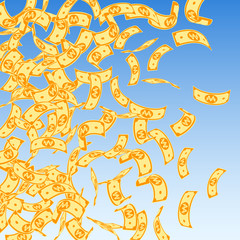 Korean won notes falling. Floating WON bills on bl