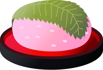 Gradation Bean paste rice cake wrapped in a cherry leaf