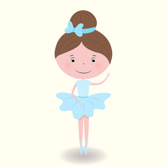Cute little ballerina in blue dress. Vector illustration