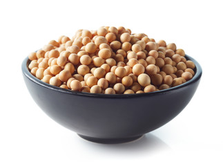 Bowl of soybeans isolated on white