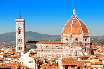 Fototapeta na wymiar Aerial view of Duomo Cathedral main tourist landmark in Florence, Italy