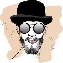 Fast fashion sketch with guy in glasses and hat vector