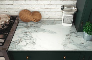 Empty kitchen top, coocking, 3d rendering