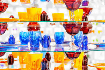 colorful glasses for sale in art shop