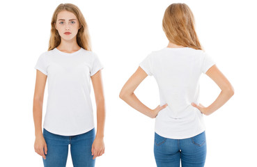 woman white t-shirt set isolated on white
