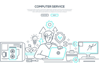 Computer service - modern line design style banner