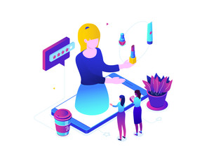 Blogging online - modern colorful isometric vector illustration