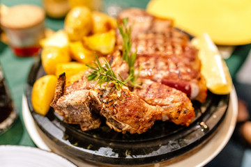 Traditional italian and tuscanian dish florentine steak in restaurant