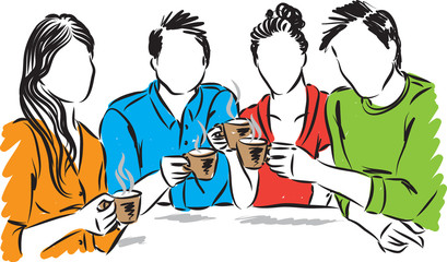 friends drinking coffee together vector illustration