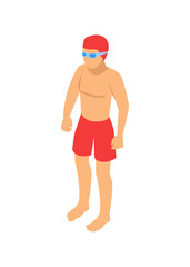 Standing Single Swimmer Cartoon Vector Emblem