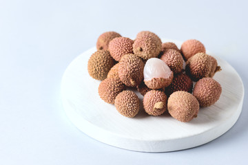 Fresh Organic Lychee Fruit on White Background Tasty Fruits Above Horizontal
