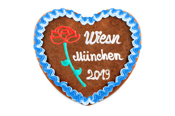 Oktoberfest Munich 2019 Gingerbread heart with white isolated background