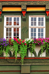 Fototapeta na wymiar Detail of a facade of the ancient half-timbered house in Fritzlar Germany