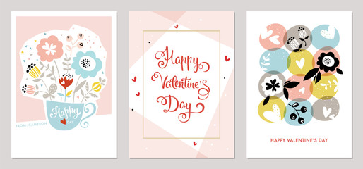 Valentine's Day cards design in contemporary style. Vector illustration.