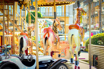 French vintage retro colorful carousel with lights
