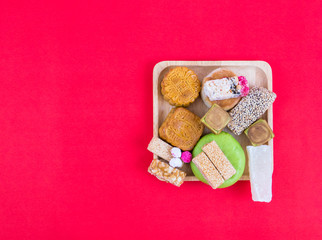 accessories Chinese new year festival decorations,red packet,plum blossom,on red background.