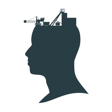 recommend clip art: Head with coal mining icons. Heavy industry and energy.