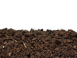 Dirty earth on white background. Natural soil texture