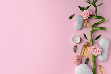 Beautiful spa composition on color background